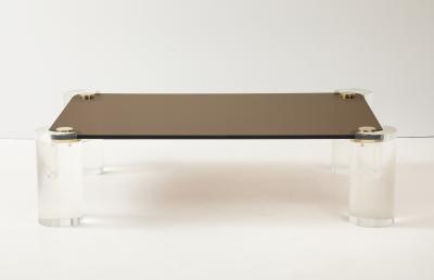 Karl Springer Karl Springer Mid Century 1980s Lucite and Brass Smoked Glass Coffee Table 