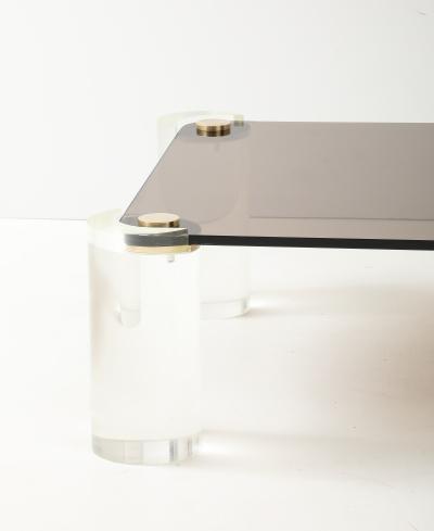 Karl Springer Karl Springer Mid Century 1980s Lucite and Brass Smoked Glass Coffee Table 