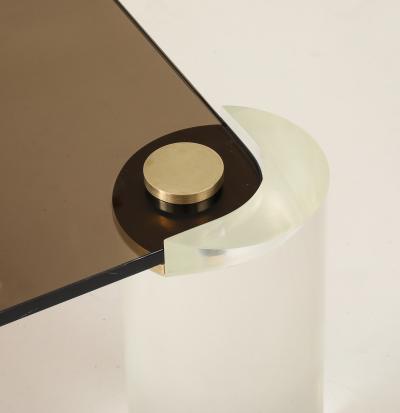 Karl Springer Karl Springer Mid Century 1980s Lucite and Brass Smoked Glass Coffee Table 