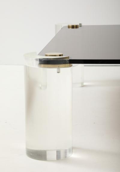 Karl Springer Karl Springer Mid Century 1980s Lucite and Brass Smoked Glass Coffee Table 