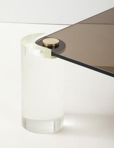 Karl Springer Karl Springer Mid Century 1980s Lucite and Brass Smoked Glass Coffee Table 