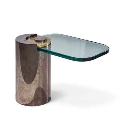 Karl Springer Karl Springer Mid Century Sculpture Leg Gunmetal and Glass Side Table