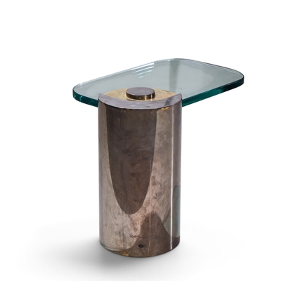 Karl Springer Karl Springer Mid Century Sculpture Leg Gunmetal and Glass Side Table