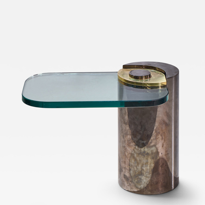 Karl Springer Karl Springer Mid Century Sculpture Leg Gunmetal and Glass Side Table