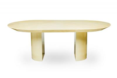 Karl Springer Karl Springer Modern Oval Top and Dual Demilune Base Parchment Dining Table