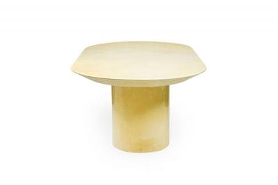 Karl Springer Karl Springer Modern Oval Top and Dual Demilune Base Parchment Dining Table