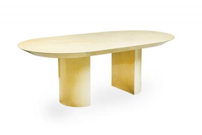 Karl Springer Karl Springer Modern Oval Top and Dual Demilune Base Parchment Dining Table
