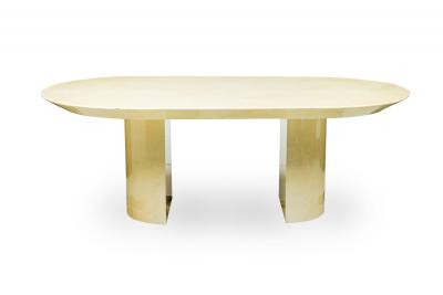 Karl Springer Karl Springer Modern Oval Top and Dual Demilune Base Parchment Dining Table