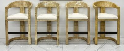 Karl Springer Karl Springer Onassis Bar Stools A Set of 4 Goatskin Boucle Bronze C 1980