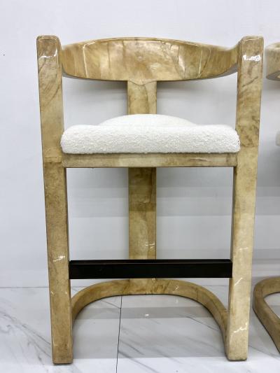 Karl Springer Karl Springer Onassis Bar Stools A Set of 4 Goatskin Boucle Bronze C 1980