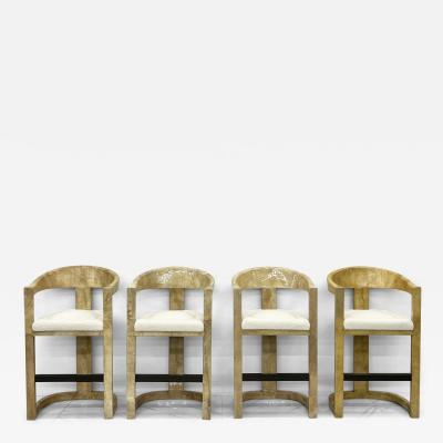 Karl Springer Karl Springer Onassis Bar Stools A Set of 4 Goatskin Boucle Bronze C 1980