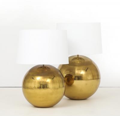 Karl Springer Karl Springer Orb Brass Large And Small Table Lamps