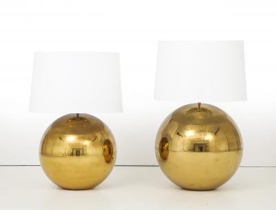 Karl Springer Karl Springer Orb Brass Large And Small Table Lamps