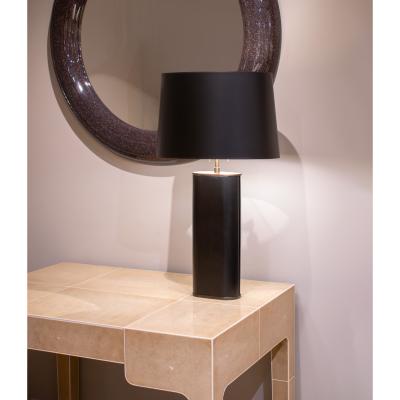 Karl Springer Karl Springer Oval Table Lamp in Black Snake Skin and Bronze 1980s