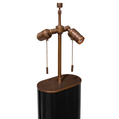 Karl Springer Karl Springer Oval Table Lamp in Black Snake Skin and Bronze 1980s