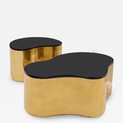 Karl Springer Karl Springer Pair of Free Form Coffee Tables in Polished Brass 1980s