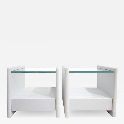 Karl Springer Karl Springer Pair of Gray Lacquered Linen Bedside Tables 1980s