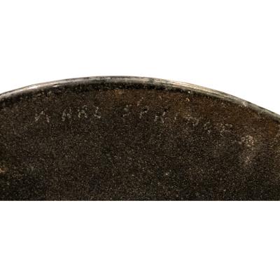 Karl Springer Karl Springer Pair of Hand Blown Black Glass Candle Holders 1980s Signed 