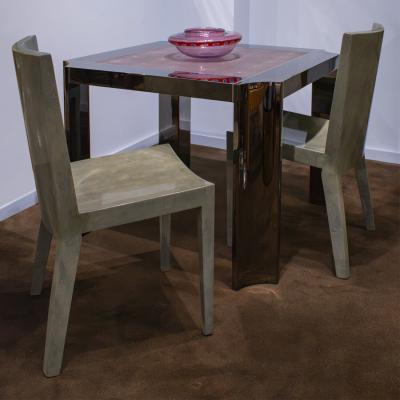 Karl Springer Karl Springer Pair of J M F Chairs in Gray Goatskin Lacquer 1980s