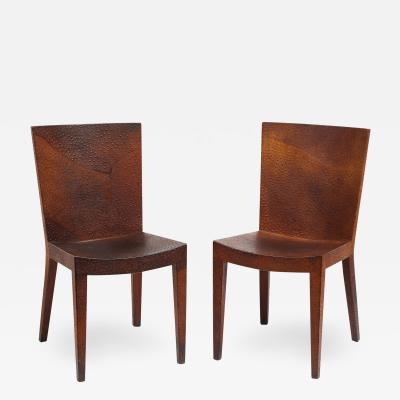 Karl Springer Karl Springer Pair of JMF Chairs in Ostrich Skin 1982 Signed 