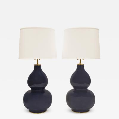 Karl Springer Karl Springer Pair of Mandarin Table Lamps in Deep Blue Glaze 1980s