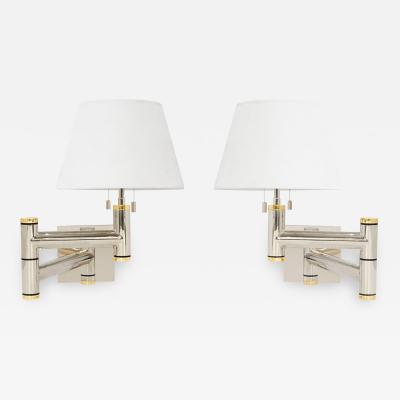 Karl Springer Karl Springer Pair of Superbly Crafted Swing Arm Wall Lamps 1980s