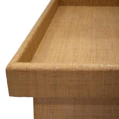 Karl Springer Karl Springer Prototype Box Table with Tray Top in Grasscloth 1976 1978