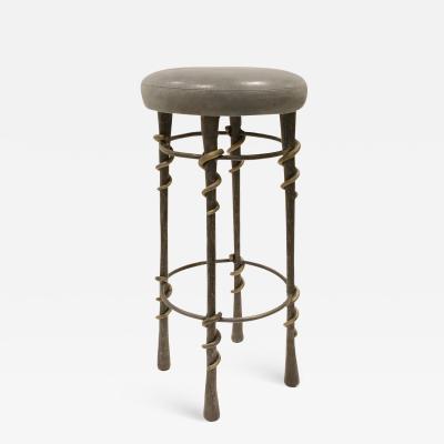 Karl Springer Karl Springer Rare Cobra Stool In Wrought Iron And Bronze 1980s