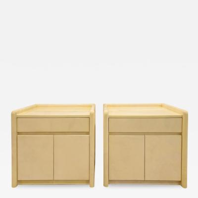 Karl Springer Karl Springer Rare Exceptional Pair of Lacquered Goatskin Bedside Tables 1985