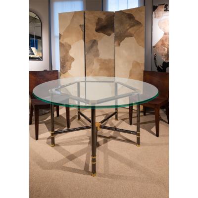 Karl Springer Karl Springer Rare Jansen Style Table in Polished Gunmetal and Brass 1980s