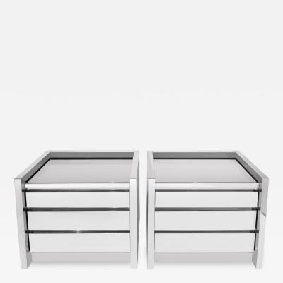 Karl Springer Karl Springer Rare Pair of Bedside Tables in Polished Stainless Steel 1980s