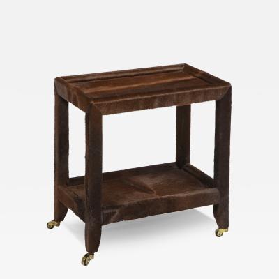 Karl Springer Karl Springer Rare Telephone Table in Brown Pony Skin 1980s Signed 