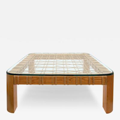 Karl Springer Karl Springer Rare and Impressive Coffee Table with Woven Rattan 1980s
