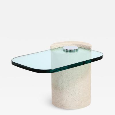 Karl Springer Karl Springer Sandstone Sculpture Table with Cantilevered Glass Top 1980s