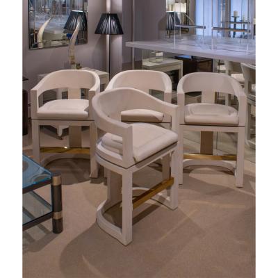 Karl Springer Karl Springer Set of 4 Swiveling Onassis Bar Stools in Suede 1980s