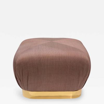 Karl Springer Karl Springer Souffle Ottoman with Brass Base and Silk Upholstery 1980s