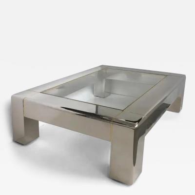 Karl Springer Karl Springer Stainless Steel Coffee Table with Brass and Glass Top