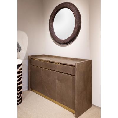 Karl Springer Karl Springer Stunning Molded Bullseye Mirror in Egyptian Porphyry Lacquer 1980s