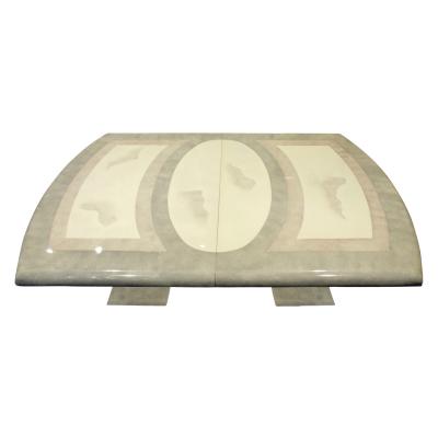 Karl Springer Karl Springer Style Extension Dining Table with Artisan Faux Goatskin 1980s