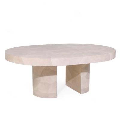 Karl Springer Karl Springer Style Faux Goatskin Expanding Dining Table with 4 Leaves