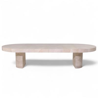 Karl Springer Karl Springer Style Faux Goatskin Expanding Dining Table with 4 Leaves