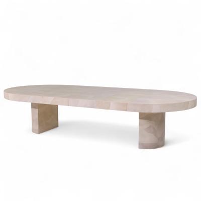 Karl Springer Karl Springer Style Faux Goatskin Expanding Dining Table with 4 Leaves