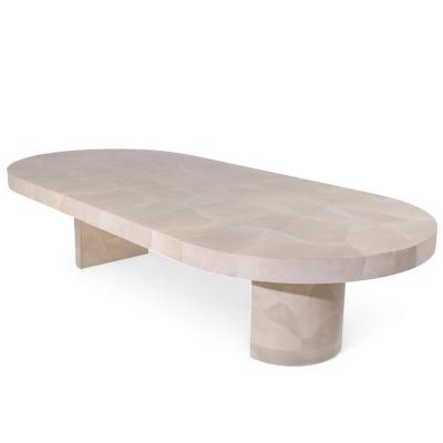 Karl Springer Karl Springer Style Faux Goatskin Expanding Dining Table with 4 Leaves