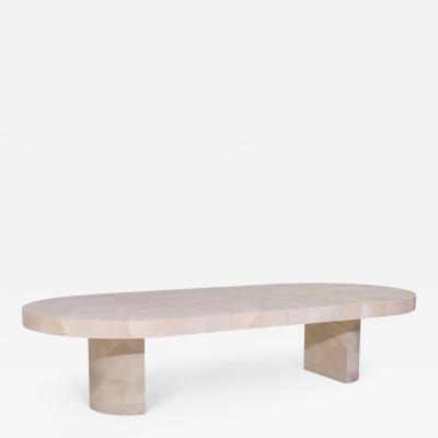 Karl Springer Karl Springer Style Faux Goatskin Expanding Dining Table with 4 Leaves