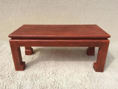 Karl Springer Karl Springer Style Grass Cloth Petite Table or Bench Orange Lacquer