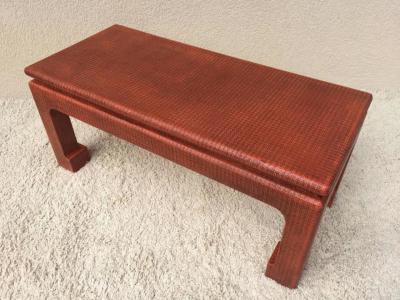 Karl Springer Karl Springer Style Grass Cloth Petite Table or Bench Orange Lacquer