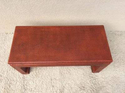 Karl Springer Karl Springer Style Grass Cloth Petite Table or Bench Orange Lacquer