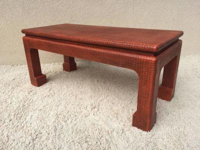 Karl Springer Karl Springer Style Grass Cloth Petite Table or Bench Orange Lacquer