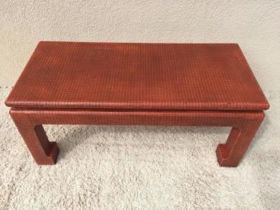 Karl Springer Karl Springer Style Grass Cloth Petite Table or Bench Orange Lacquer