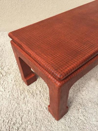 Karl Springer Karl Springer Style Grass Cloth Petite Table or Bench Orange Lacquer